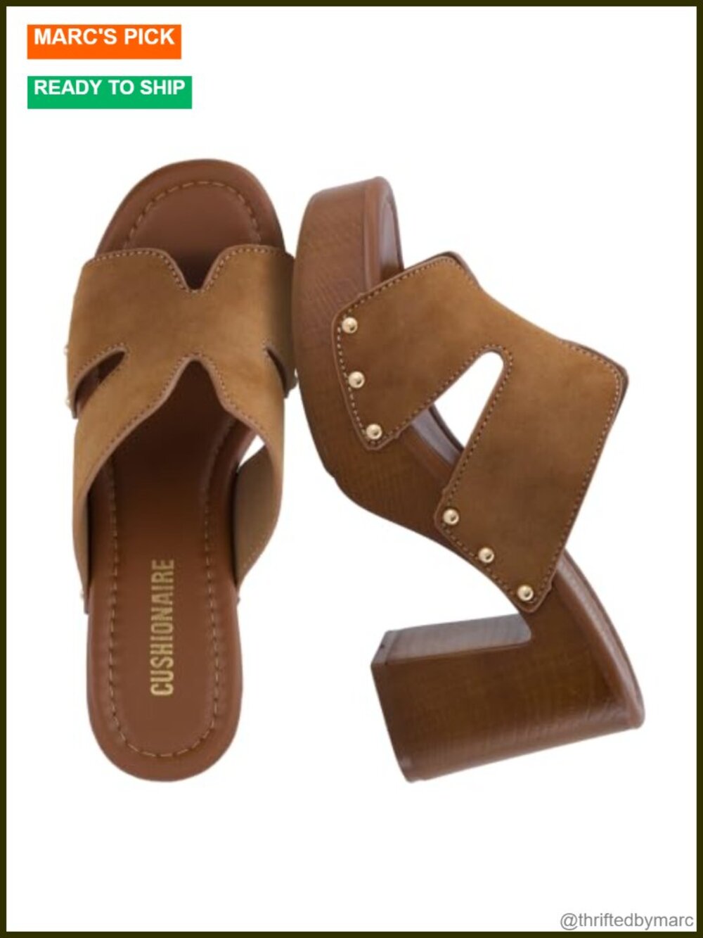 Chunky Block Heel Sandals Faux Suede Studded Slip On Open Toe Heels Women